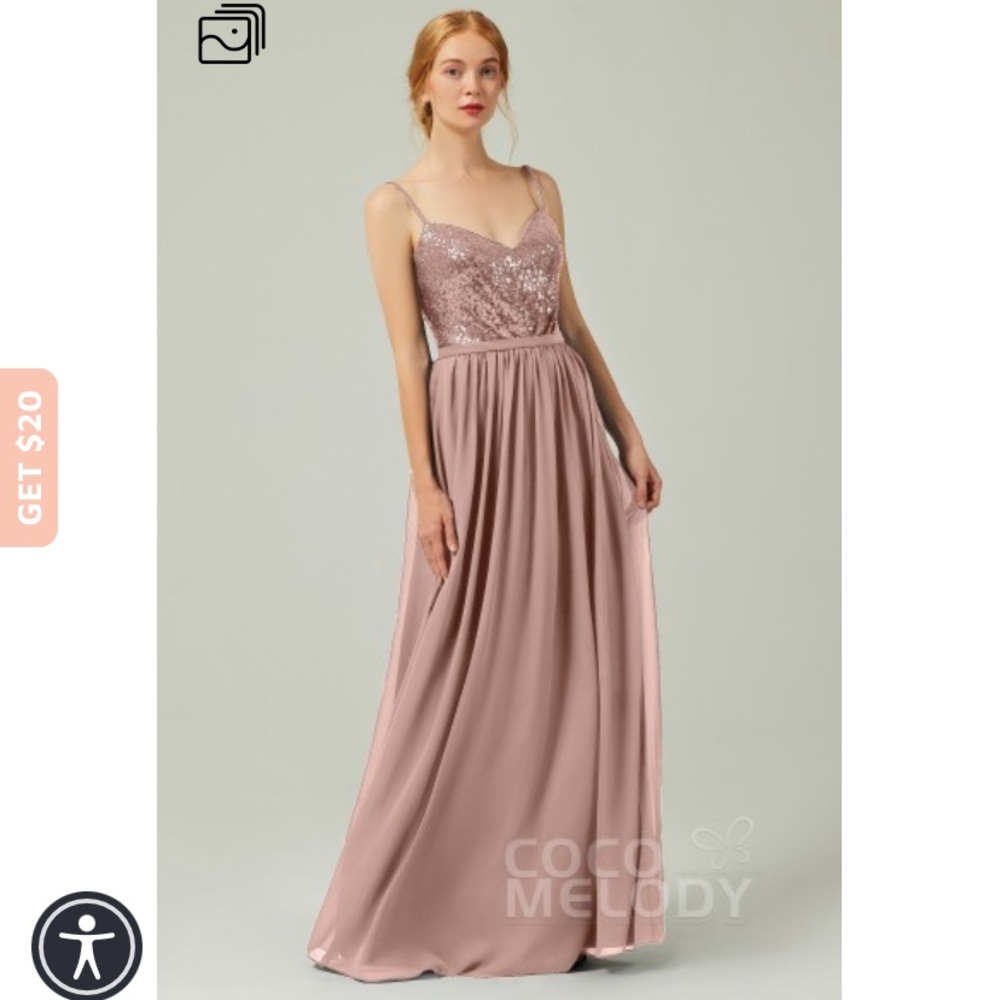 NEW NEVER WORN A-line chiffon dress w/ sequins. Blush pink. Bridesmaid or prom.